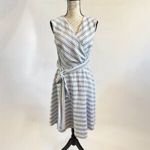 Lauren Ralph Lauren White and Blue Striped Sleeveless Midi Dress